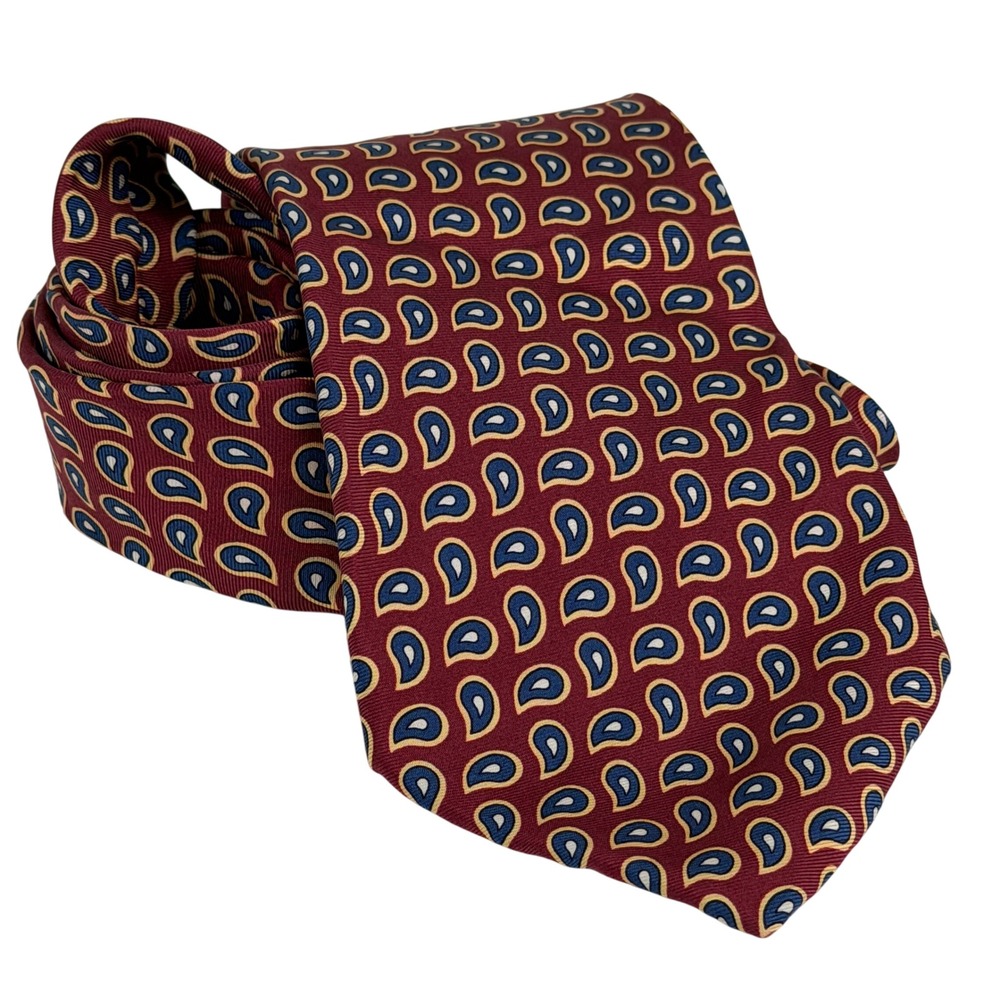 Brooks Brothers Silk Tie Mens OS Burgundy Red Blue Gold Paisley Makers USA